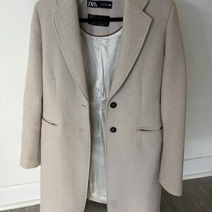Zara Cream Wool-Blend Coat Medium